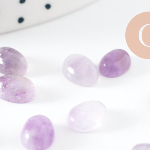 Cabochon ovale améthyste naturelle 8x6mm, création bijoux pierre naturelle, x1 (g10181)