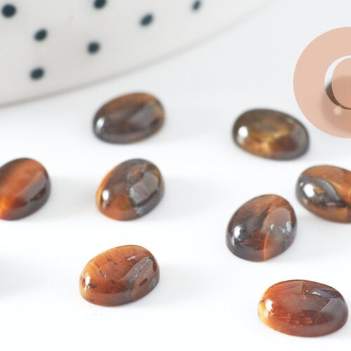 Cabochon ovale oeil de tigre nature 8x6mm, création bijoux pierre naturelle, x1 (g10180)