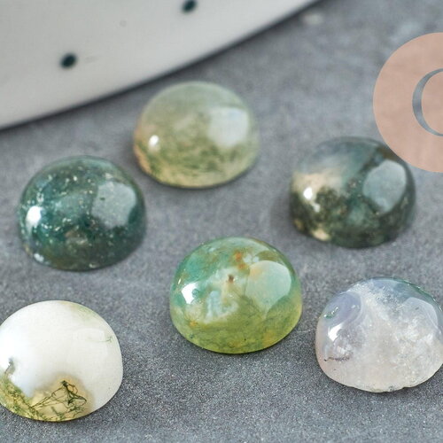 Cabochon rond agate mousse verte 8mm, cabochon rond, agate mousse naturelle, cabochon pierre,agate mousse, x1 g2422