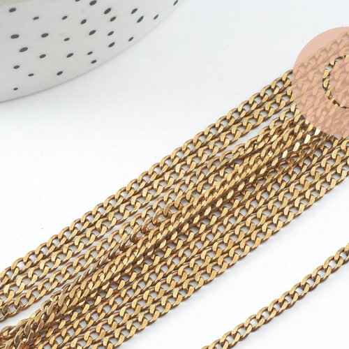 Chaine maille plate laiton brut 4mm, chaine création bijoux, x1 metre (g9740)