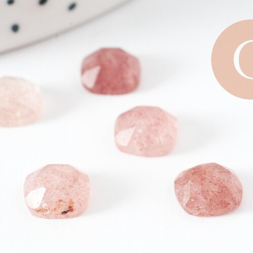 Cabochon carré quartz fraise naturel 8x8mm, cabochon création bijoux pierre, x1 g9683