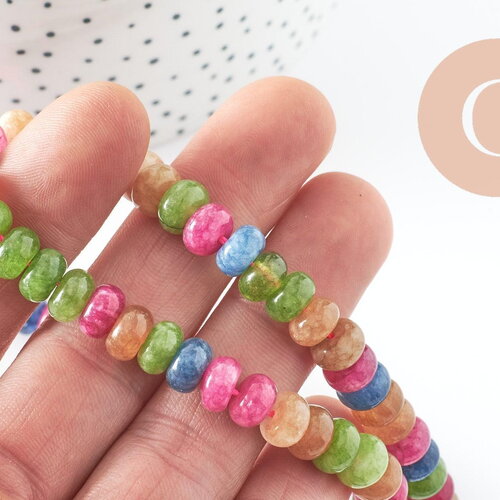 Perle rondelle jade naturel multicolore 8x3.5mm, x1 fil de 37cm (g9852)