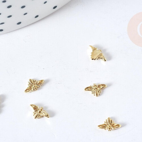 Charm à coller zamac doré abeille 7.5mm,thème nature et insectes, fournitures à coller décors pierres et bijoux, x10 g8525