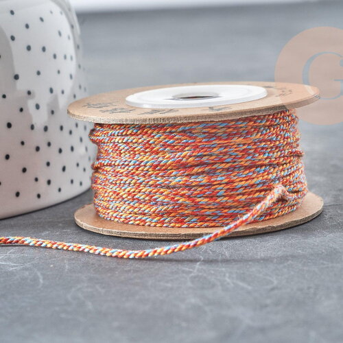 Cordon en coton tressé orange rouge bleu 1.2mm, cordon pour bijoux scrapbooking et fabrication bijoux, x1 mètre g9196