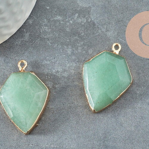Pendentif hexagone aventurine verte naturelle fer doré 30mm, x1 (g5173)