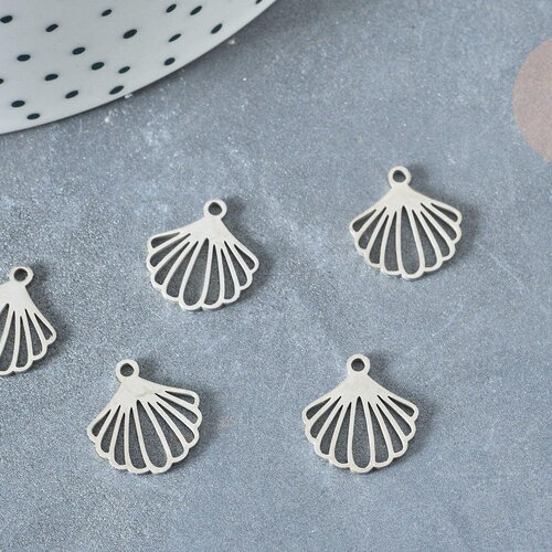 Pendentif coquillage acier 304 inoxydable 13,5mm, création de bijoux acier, x1 g8022