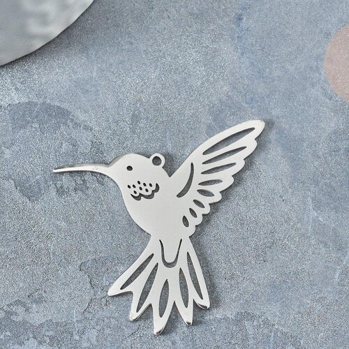 Pendentif oiseau colibri argenté acier inoxydable 39.5mm, x1 (g7668)