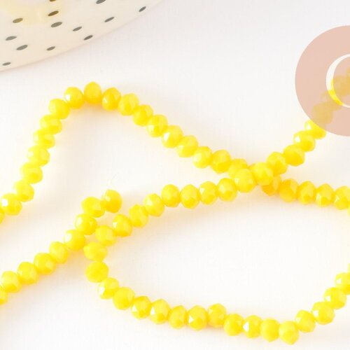 Perles toupies verre jaune facette 3mm, x1 fil de 38cm (g2669)