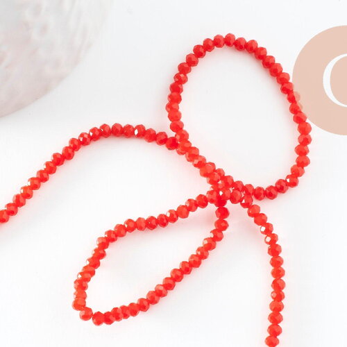 Perles rondelles verre opaque facettées rouge-orange 3x2mm, bijoux cristal, bijou fantaisie diy, le fil de 39cm x1 (g8257)