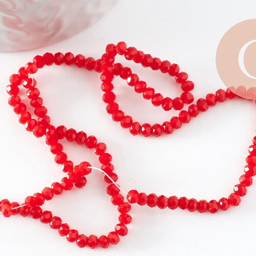 Perles abacus rouge-orange, cristal orange, fourniture ,perle cristal, 3 mm, fil de 38 cm x1 (g4677)