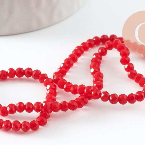 Perle toupie cristal rouge 3.5x3mm, perles bijoux, perle bicone cristal rouge vif,perle verre facette, fil de 125 perles x1 (g7877)