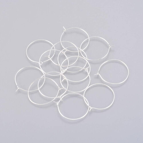 Anneaux créoles laiton argenté, 28x24mm, x20-50-100 (g3731)