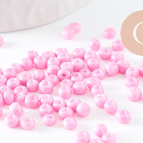 Grosses perles de rocaille rose 4mm, perles rocaille, grosse perles verre x 10gr (g3732)
