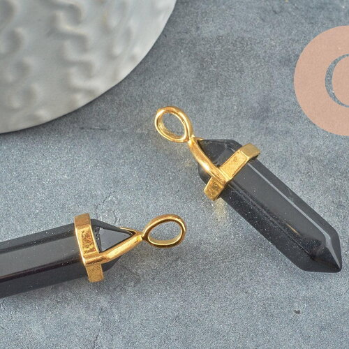 Pendentif pointe agate naturelle noire laiton doré 37-40mm,pendentif bijoux pierre naturelle noir,x1 g5202
