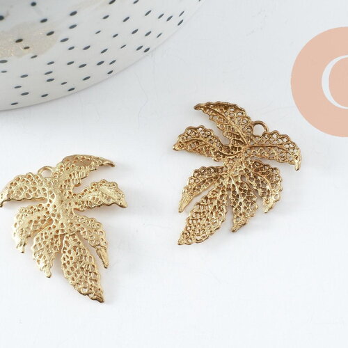 Pendentif feuille laiton,breloque laiton brut, bijou laiton,feuille monstera, bijoux,pendentif laiton brut,31mm, x2 (g0428)