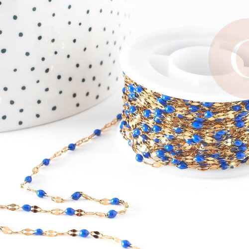 Chaine acier inoxydable 304 doré ip 14k fantaisie résine bleue 2mm, x1 mètre (g0942)