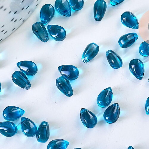 Perles cristal goutte bleu, cristal tchèque,9x6x5mm, x10 (g5360)