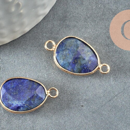 Pendentif connecteur lapis lazulis naturel laiton doré 27.5mm,creation bijou pierre naturelle, x1 g1331