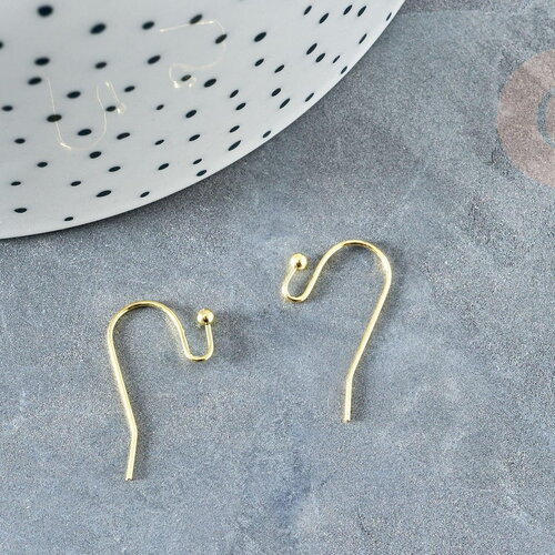 Supports de boucles hameçons laiton doré 22mm, oreilles percées, création bijoux, boucles dorées, x50 (g5822)