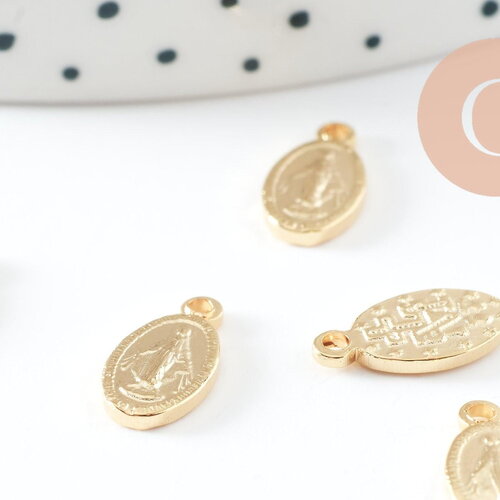 Pendentif médaille vierge ovale acier 304 inoxydable doré 12.5mm, médaille miraculeuse x2 (g9943)