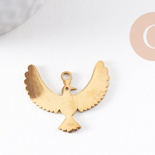 Pendentif oiseau aigle acier 304 inoxydable doré 18k 25.5mm, x1 (g9942)