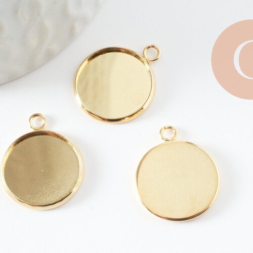 Pendentif rond support cabochon acier inoxydable doré 16mm, x1 (g9538)