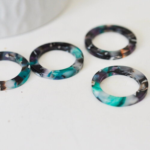 Pendentif cercle turquoise acetate 21.5mm, x10 (g1271)