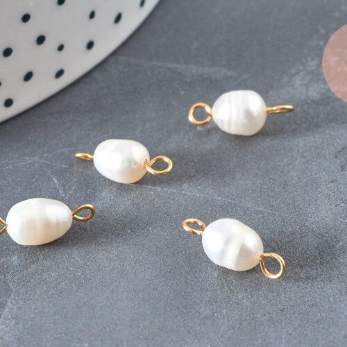 Pendentif connecteur perle naturelle laiton doré 18k 14.5-15mm,perle eau douce bijou,perle blanche, x1 g6964