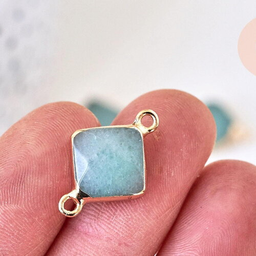 Pendentif connecteur losange aventurine verte doré,pendentif aventurine naturelel,pendentif pierre,22mm, x1 g5624
