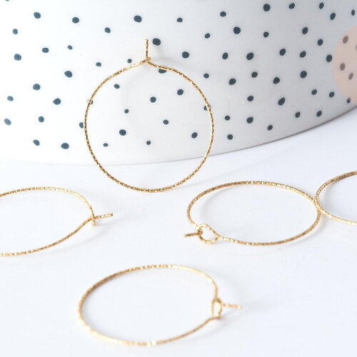 Anneau créole striée acier 316 ip doré inoxydable piqués 29mm, création boucles d'oreille, x10 (g8011)