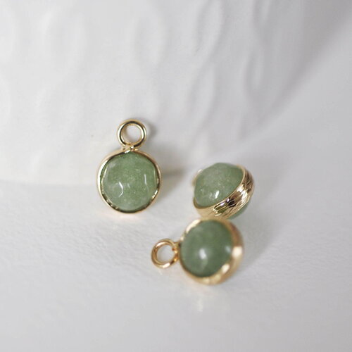 Pendentif goutte jade vert doré facettes,pendentif pierre,bijou pierre,pendentif pierre,jade vert naturel,pendentif jade,14mm,x2 ,g1614