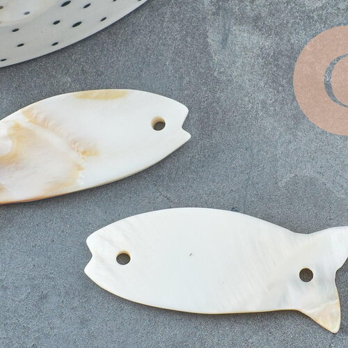Perle poisson nacre blanche naturelle,perle nacre poisson,nacre naturelle coquillage blanc, 42mm, x2 g1055