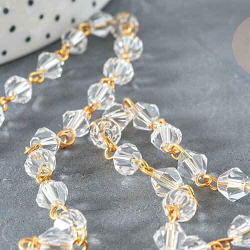 Chaine perles acrylique géométrique facettée 6mm fer doré, chaine dorée création bijoux, x1 mètre g7354
