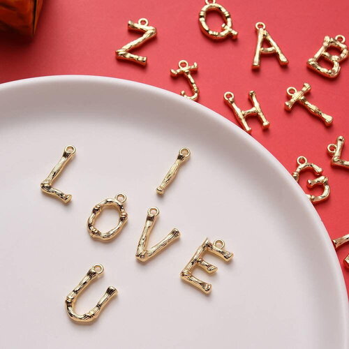 Pendentif lettre zamac doré 18k sans nickel bambou,pendentif initale lettre mot prenom,à x1,14-18mm g4810
