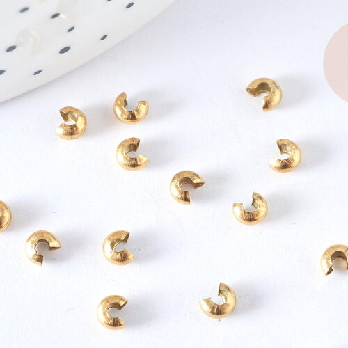 Caches perles à écraser acier 304 doré 2x3mm, x5 (g7320)