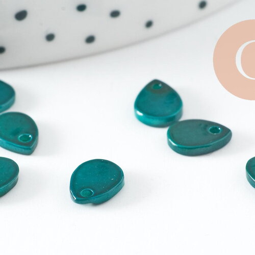 Pendentif goutte nacre bleu-vert naturelle, perle goutte,nacre naturelle,coquillage rose,8mm, x10 g0274