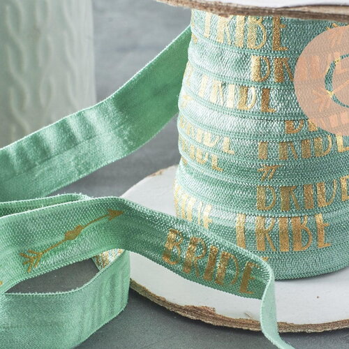 Ruban élastique vert or efjf 16mm, bracelet evjf,ruban mariage,fourniture créative, scrapbooking, x1 mètre (g8238)