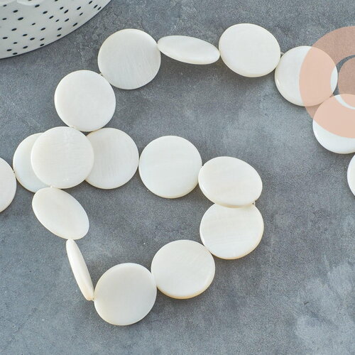 Perle rond nacre blanche naturelle 20mm, fourniture créative, perle ronde, coquillage blanc, fil de 40cm, x1 g5582