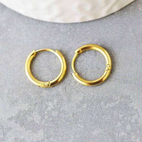 Boucles créoles minimalistes acier 304 inoxydable doré ip 18k 14mm, x1 (g3467)
