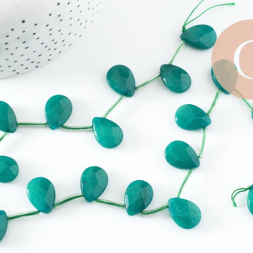 Perle goutte jadeite verte facetté,jadeite naturel,perle jadeite,pierre précieuse,18mm, x5 g1834