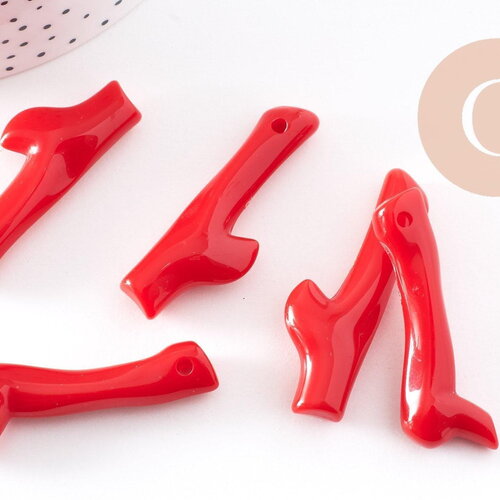 Branche corail acrylique rouge, perle acrylique, corail rouge, coquillage bijou,45mm,x5 (g0186)