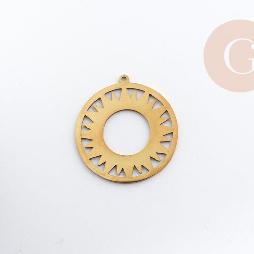 Pendentif rond soleil acier 201 inoxydable doré 33mm, création bijoux résistants x1 g6150