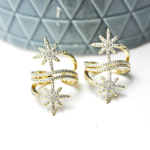 Bague réglable laiton étoile zircons 16.5mm, x1 (g4242)