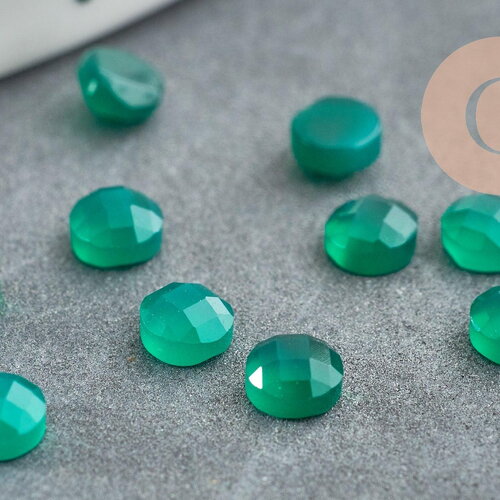 Cabochon rond onyx verte naturelle facetté 4mm,cabochon pierre naturelle,4mm, x1 g2275