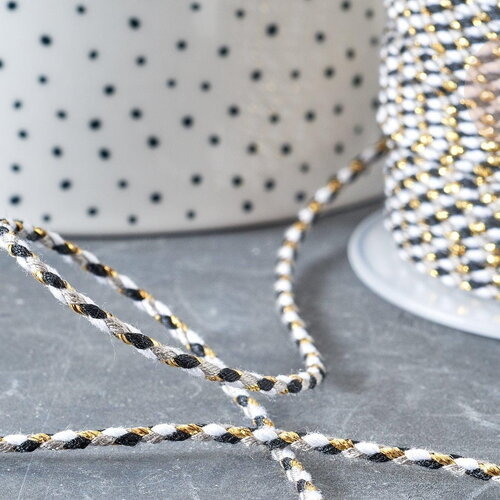 Cordon tressé blanc gris noir or 1.5mm-2mm,cordon multicolore scrapbooking,corde décoration, x1 mètre g8126