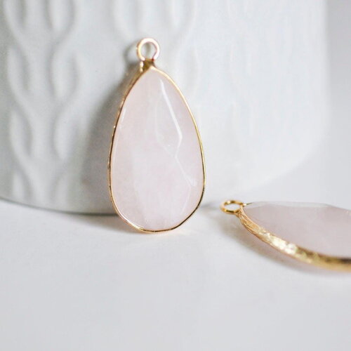Pendentif goutte quartz rose,pendentif pour bijoux, pendentif pierre, pierre naturelle, pendentif rose,quartz rose naturel,33mm, x1 g3620