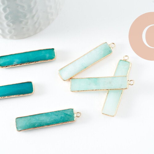 Pendentif rectangle amazonite naturelle laiton doré 46.5mm,création bijoux pierre naturelle, x1 g0299
