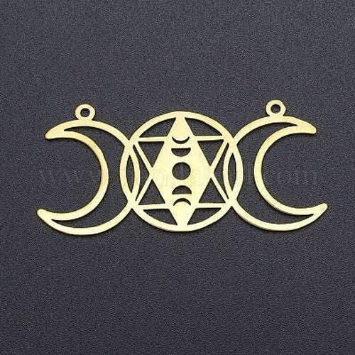 Pendentif acier dore lunes géométriques, breloque doré, acier inoxydable doré, pendentif sans nickel,création bijoux,47mm, x1 g5695