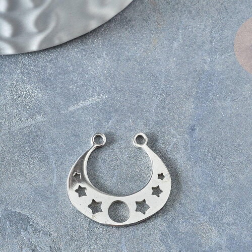 Pendentif argenté torque lune et étoiles acier inoxydable 19mm, breloque acier inoxydable platine x1 g7605