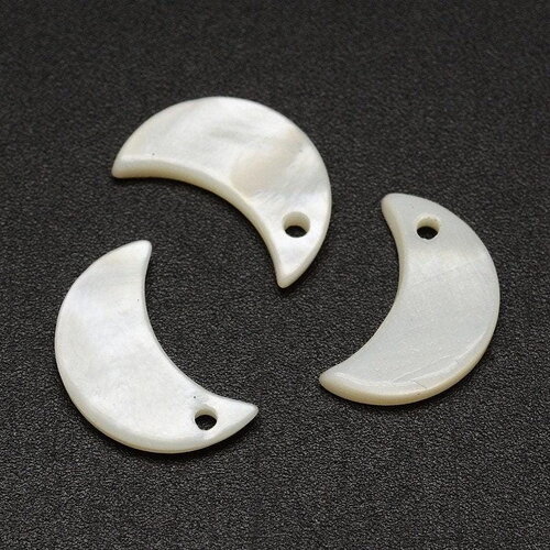 Pendentif lune nacre blanche naturelle, pendentif lune,bijou nacre,coquillage blanc, création bijoux, 13mm, x10 (g0905)
